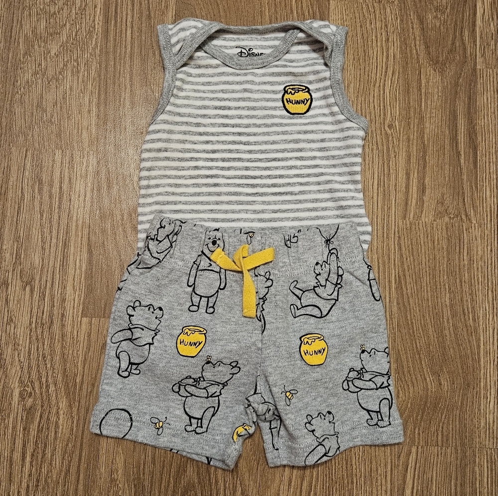 NWOT Disney Winnie The Pooh Gray Striped Baby Outfit